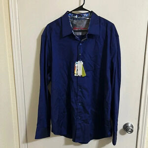 NWT Robert Graham Rutherford Navy Classic Fit Stretch Button Down Shirt